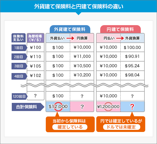 外貨建て保険と円建て保険の保険料の違い