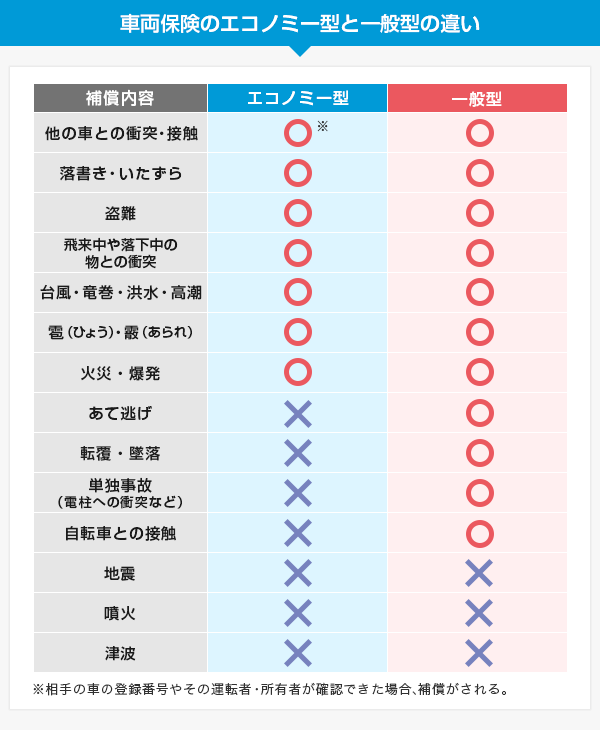 車両保険のエコノミー型と一般型の違い
