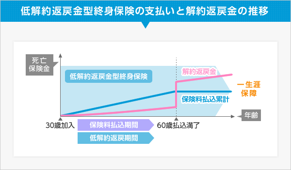 低解約返戻金型終身保険の支払いと解約返戻金の推移
