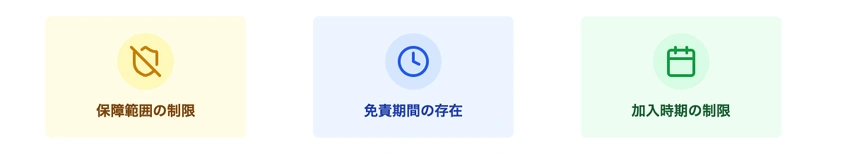 妊娠中の保険加入における3つの注意点を示すインフォグラフィック