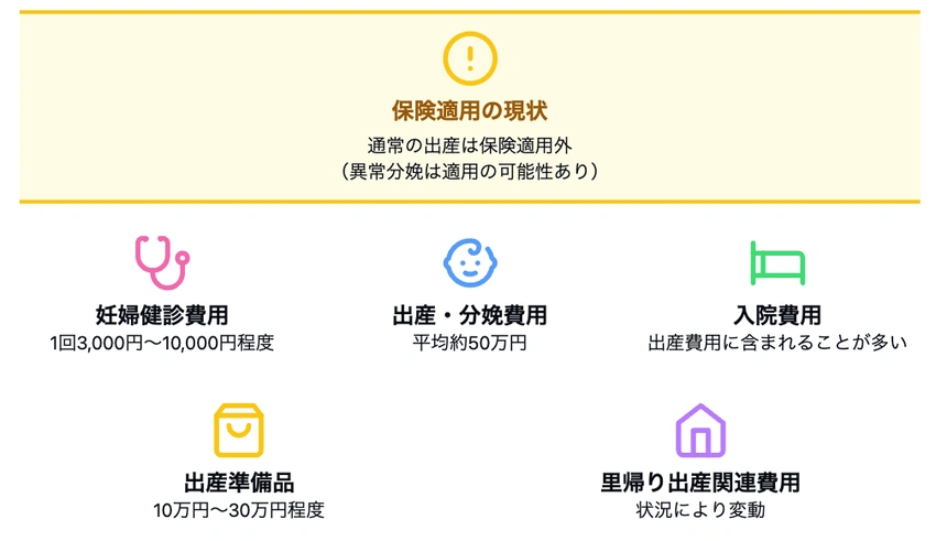 出産に関する保険をまとめたインフォグラフィック